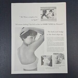 1958 Warner's Good News Strapless Bra Vintage Print Ad Deep Plunge Bridgeport CT